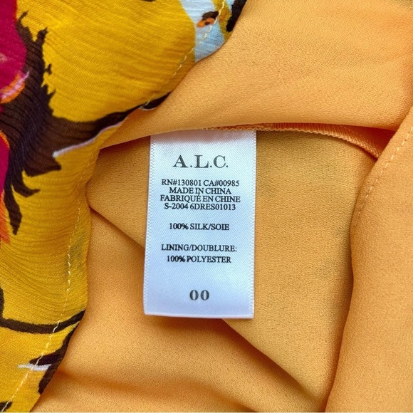 A.L.C. Yellow Floral Silk Jen Mini Dress Long Sleeve Belted Shirtdress Size XS S - Picture 16 of 16